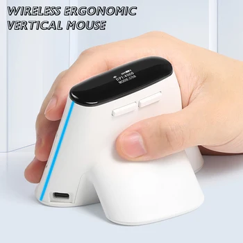 Беспроводная эргономичная вертикальная мышь 2.4G Bluetooth с OLED-экраном и регулируемым разрешением точек на дюйм, перезаряжаемые мыши RGB, совместимые с тремя режимами
