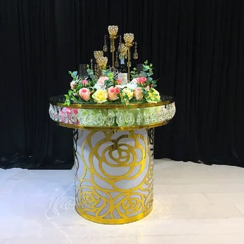 Заводская розетка высококачественная нержавеющая сталь в золотой раме круглое зеркало праздничный стол для торта с хрустальным декором