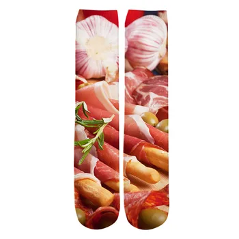 Носки с принтом еды HX, Модные носки с 3D-графикой, Нарезанное Мясо, Лапша, Хлопок, Полиэстер, Повседневные носки с принтом